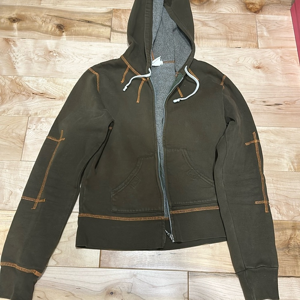 BIG STAR khaki hoodie with orange contrast stitching size Small